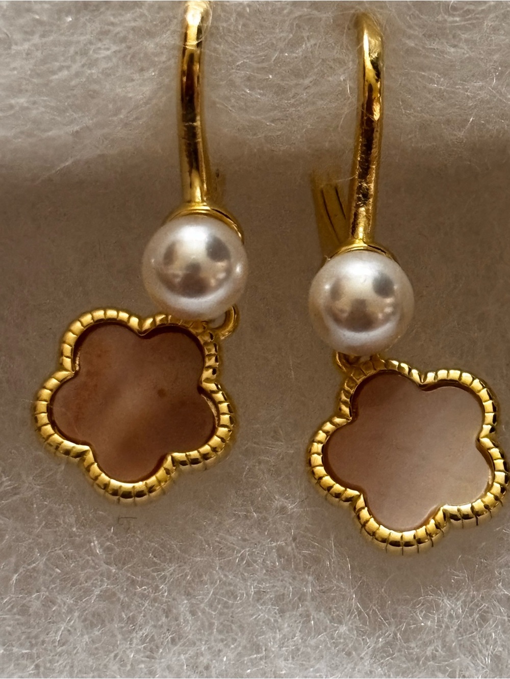 Gold Freshwater Pearl Clover Drop Earrings - Women Jewelry